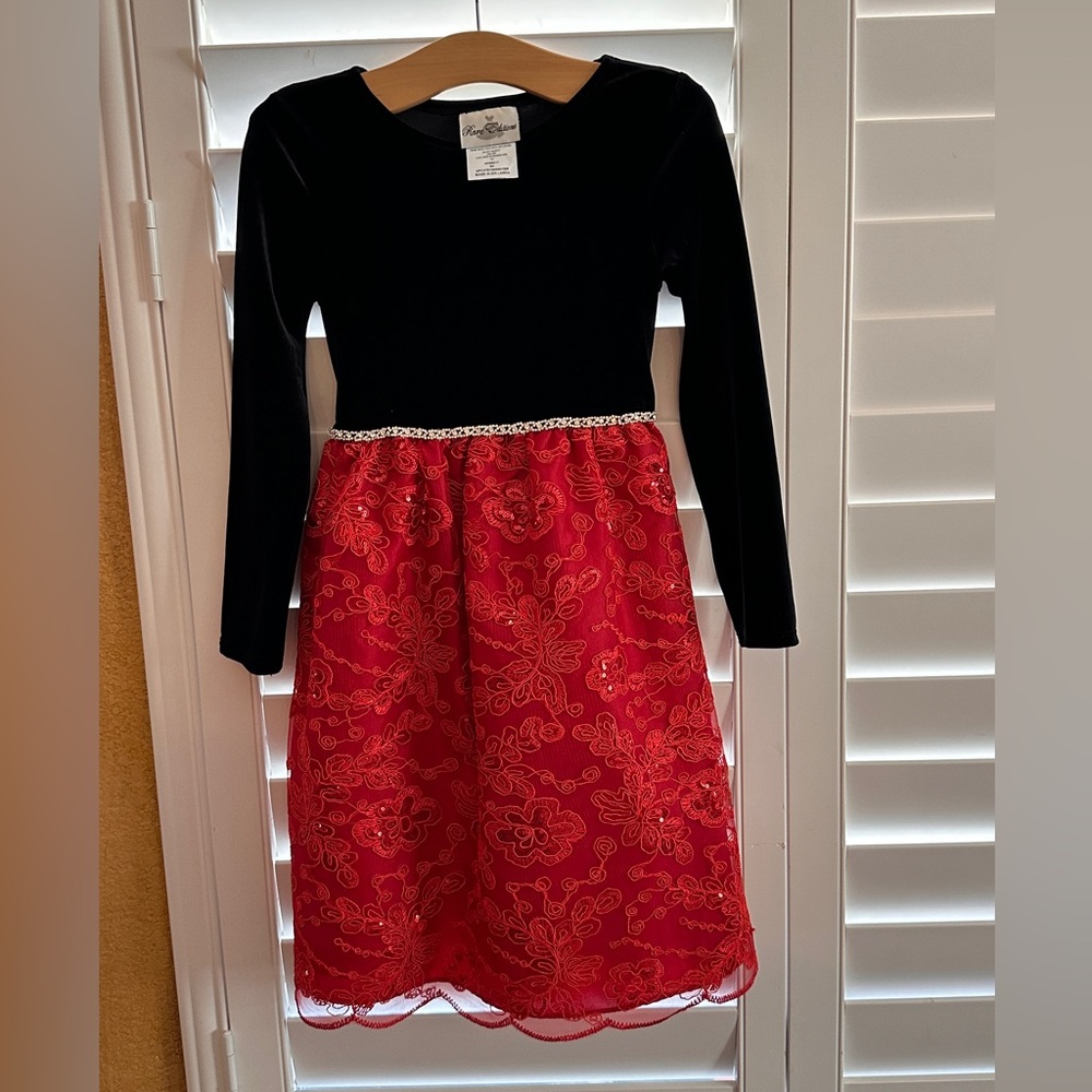 🎄Girls Holiday Long Sleeve Velvet Beaded Waist Sparkle Trim 🎅 ❄️ Size 6X